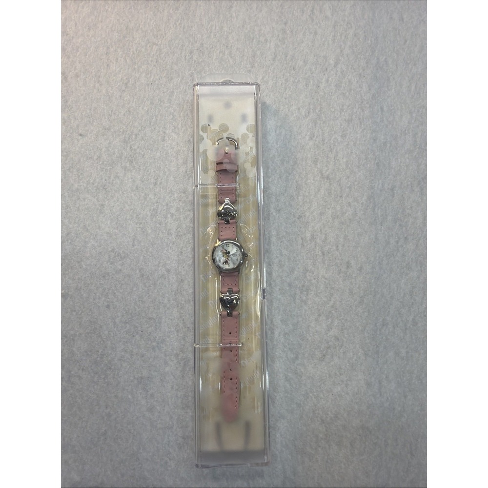 Disney World Minnie Mouse Watch New In Box Pink Strap Stainless Back Hearts